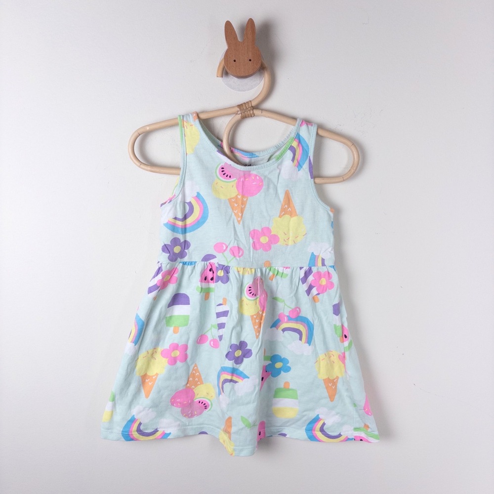 H&M Dress Kids 2T Mint Green Ice Cream Rainbow Watermelon Sleeveless Jersey‎